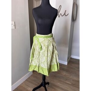 Apt 9 Womens Green White Paisley Print Midi Skirt Tie Waist Size 12 New Vacation